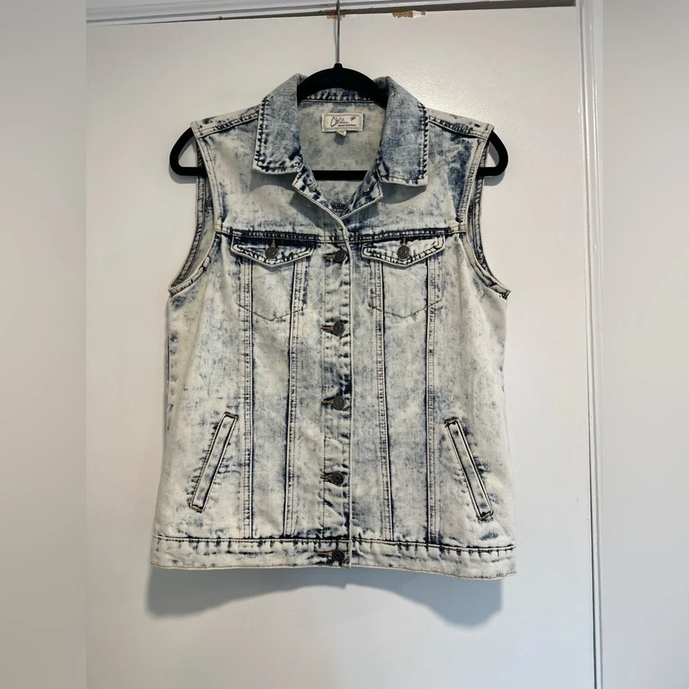 VTG ChiQle Y2K Acid Wash. Stone Wash. Denim Vest. Button Up Sleeveless Collared